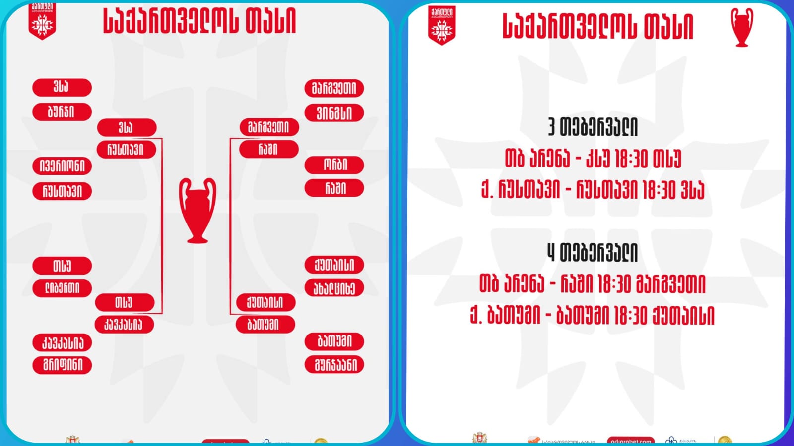 თასის გათამაშებაში მეოთხედფინაისტები გამოვლინდნენ