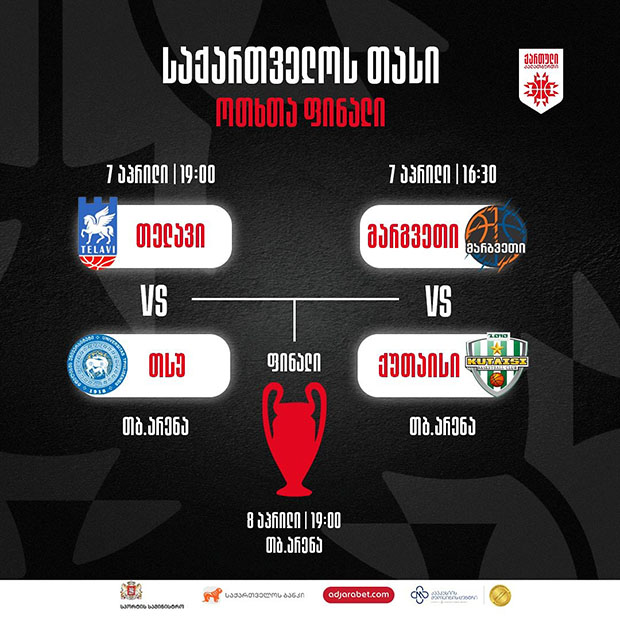 თასის ოთხთა ფინალში ქუთაისი მარგვეთს დაუპირისპირდება, თსუ – თელავს